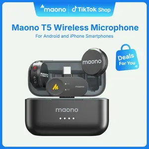 Maono T5 Wireless Magnetic Lapel Lavalier Microphone with Audio Noise Reduction, Magnetic Charging, Compatible with PC Camera, iPhone, Type-C Android, Ideal for Vlogging, Streaming, Content Creator Tools, Manufacturer Warranty