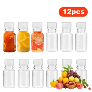 2oz Mini Juice Bottle, 12pcs Clear Shot Jar with Scale, Reusable Clear Shot Jar for Liquids Juice, Home Organizer, Clear Storage Jar