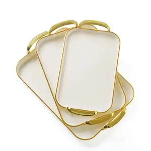 3-Pack Serving Tray with Handles, Platters for Serving Food Turkey Cookie Appetizer Snack, Reusable Plastic, Stackable, for Holiday, Party, White