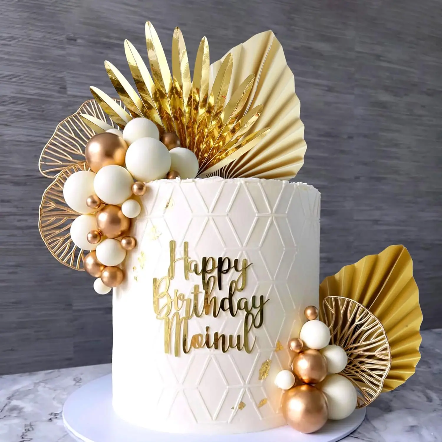 1Set Champagne Rose Cake Decorations Balls Cake Topper Gold Palm Leaves Cake Decoration Boho Cake Decorations White Gold Ball Cake Decoration Boho Party Supplies