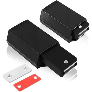 2 Pack Heavy Duty Black Magnetic Push to Open Door Latches, Hidden Push Touch Latch Hardware for Cabinet Drawer Wardrobe Kitchen Door