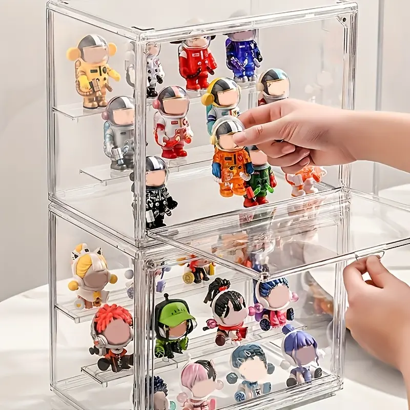 2pcs Mystery doll dustproof storage case Transparent Blind Box Storage Box Modular Stackable Display Organizer Dust-Proof Collectible Showcase for Mini Figures, Model Toys and Desk Decor Desktop figurine collection organizer