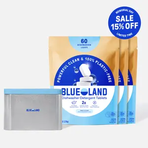 Blueland Dishwasher Tablets, 1 Year Supply, Plastic-Free Mineral & Plant-Based Eco-Friendly Dish Soap Tablets with Reusable Storage Tin