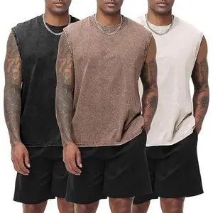 3 Pack Men's Cotton Sleeveless Muscle Tank Tops Vintage Acid Wash Cutoff Loose Workout Tee Shirts Running Men Women Cotton Workout Tank Tops Sleeveless Acid Wash Tshirts Cut Off Muscle Shirts Spring Statements