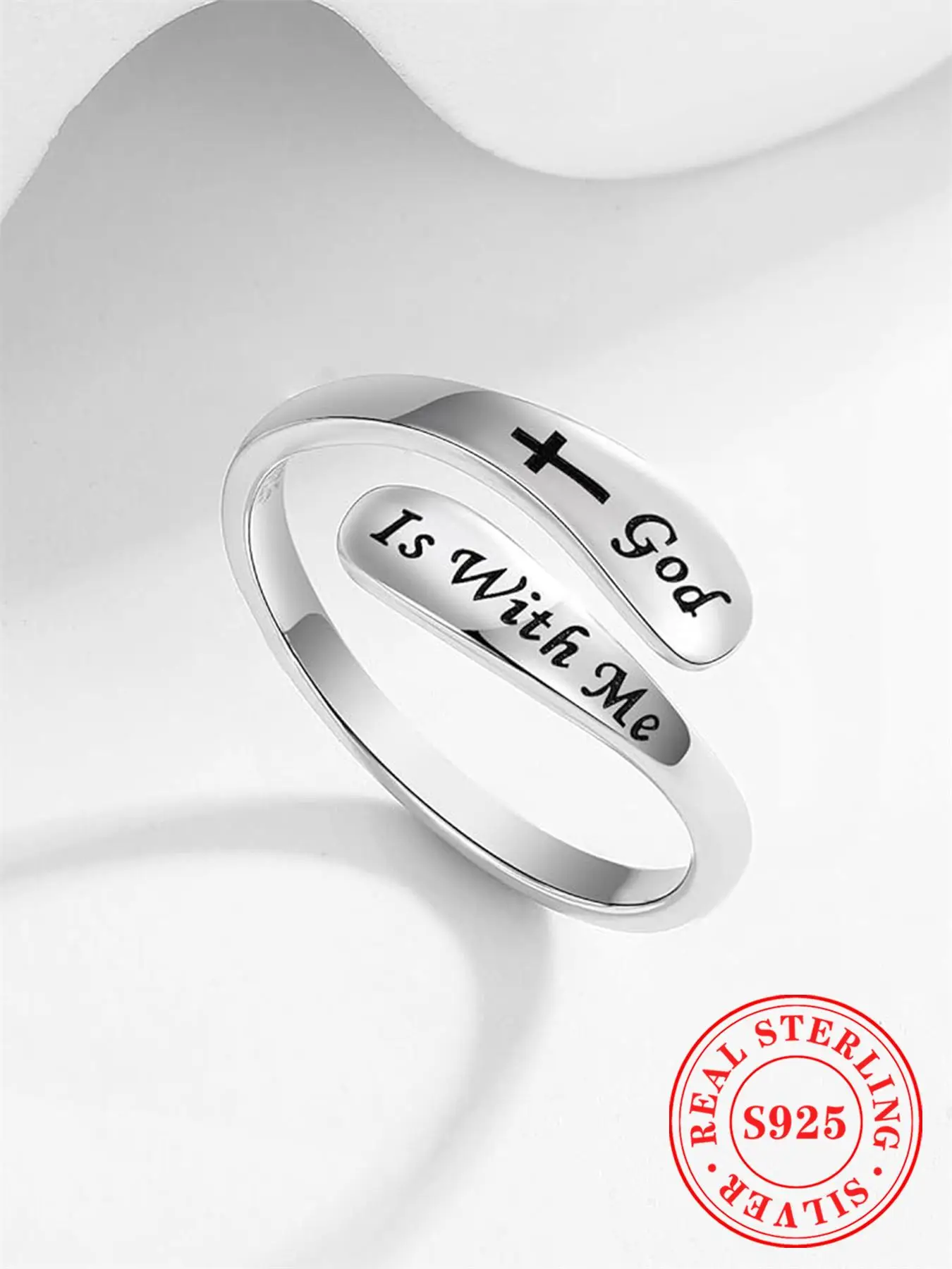 925 Sterling Silver Fashion Cross & Letter Design Cuff Ring, 2024 New Style Fashion Jewelry for Party, Daily Clothing Decor, Trendy All-match & Exquis