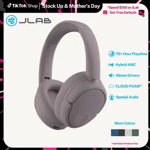 JLab JBuds Lux Active Noise Cancellation Wireless Bluetooth Headphones, Custom EQ, Over-Ear, Be Aware Safety Mode. Foldable, iPhone / Android, Wired Charging Audio Audio
