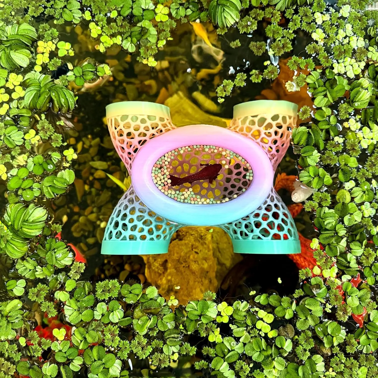 Aquarium Floating Betta Fish Log,  Tunnel and Hammock , Small Fish Or Shrimp  Resting Cave, Floating Feeder, Feeding Ring, Tank Accessories Decoration (Gradient Color)