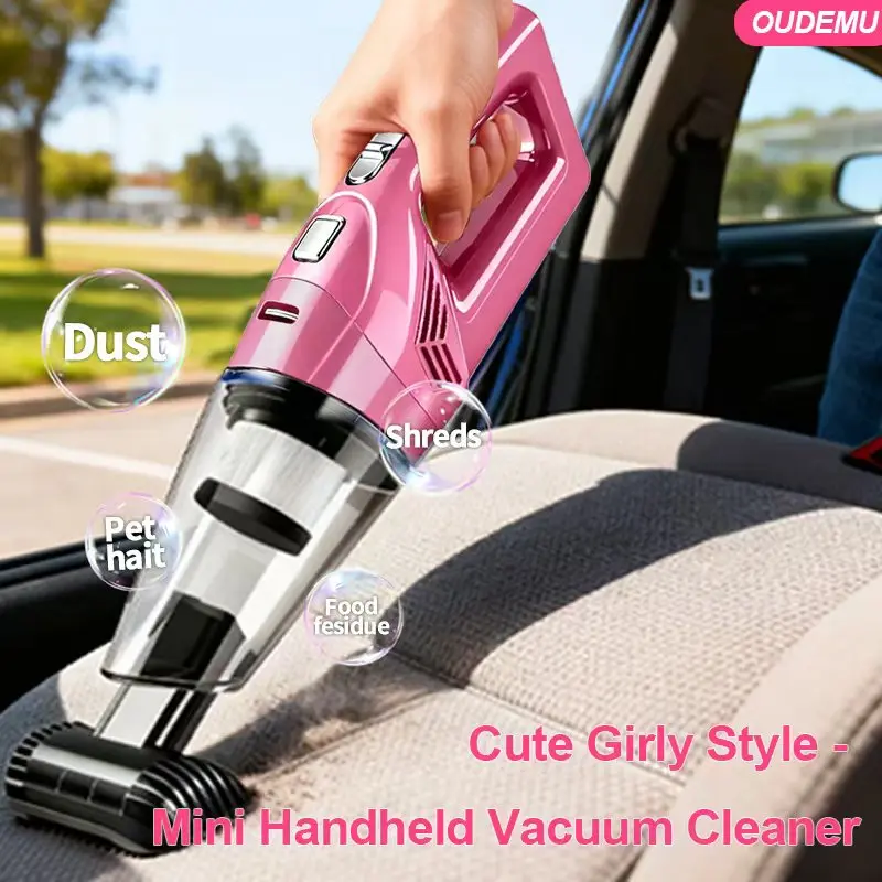 BOYMOO Wireless handheld car vacuum cleaner; lightweight and portable, rechargeable, with strong suction, suitable for home and car interior cleaning, pet hair and debris, for daily use.