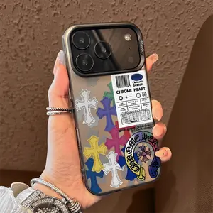 Colorful Crosses Vintage Tag Phone Case for iPhone 17 17 PRO 16 PRO 15 PRO MAX 14 PLus 13 PRO 12 11 PRO XS MAX X XR Samsung Galaxy S25 Ultra S24 S23 S22 Plus Series Anti Drop Hard Shell Shockproof Protective Cover