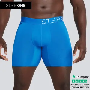 Step One Men's Boxer Brief - Sapphires, Anti-Chafe, Breathable Bamboo Fabric, UltraGlyde Panels, Hidden Elastic Pouch, Premium Underwear, Athletic Daily wear