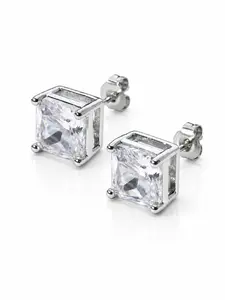 Princess Cut Moissanite Stud Earrings, 925 Sterling Silver Hypoallergenic Square Diamond Earrings for Women Men, 4-Prong Solitaire Setting, Ideal for Sensitive Ears, Daily & Formal Wear