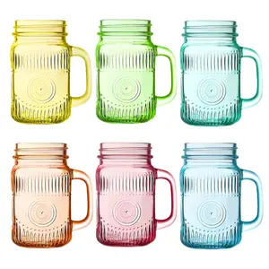 Amzcku Mason Drinking Jars – Set of 6, 16 Oz Clear Glass Jar with Handle and Lid, Glass Mugs Ideal for Cold Beverages,Juice,Smoothie,Cocktails Classic Coffee Mugs Ceramic Classic Drinkware