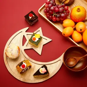 Wooden Ramadan Tray with Moon and Star Design, Perfect for Iftar Parties, Party Plates, Breakfast Displays and Dessert Display Plate, Elegant Home Decor Piece