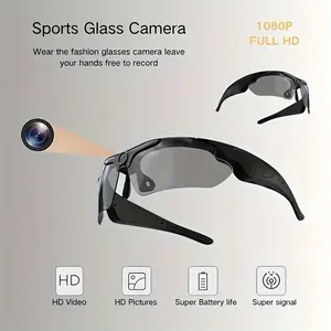 1080P Full HD Video Camera Glasses With 32GB/64GB Memory Card, Outdoor Sports DV Camera, Recording Glasses, Wide-Angle 120 ° Glasses Camera, PC Lens & ABS Frame, No Diopter, For Sports, Riding, Running, Outdoor Activities, Black