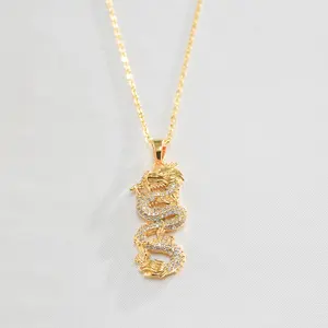 ICY DRAGON NECKLACE | 18k Gold Filled Size 36mm x 15mm- Symbol of Strength, Courage, and Unstoppable Energy