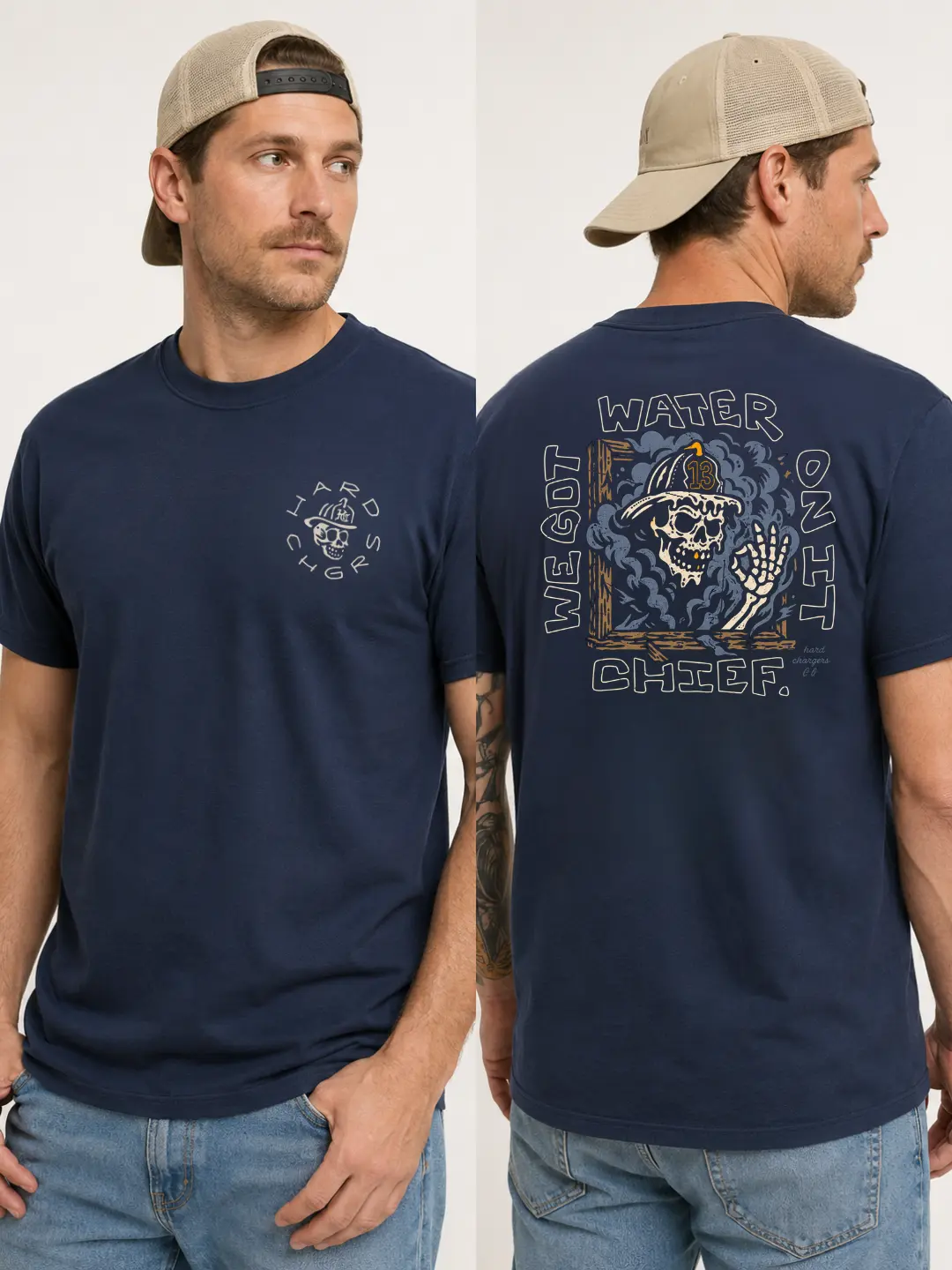 We Got Water On It Chief Firefighter T-Shirt, Bold Skull Firefighter Graphic Tee, Soft Cotton Blend Shirt, First Responder Apparel for Men & Women, Gift for Firefighters, Everyday Heroes, Fire Department Fans