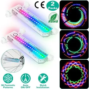 2Pcs 32LEDs Patterns Cycling Lights Rainbow Wheel Tire Flash Lamp Bicycle Colorful LED Wheel Spoke Signal Light w/ 30 Patterns