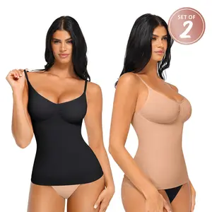 FeelinGirl 2-Piece Camisole Tops Womens Shapewear Tank Top Tummy Control Cami Tanks Seamless Womenswear Spaghetti Strap Underwea Basic Comfort SET Bandeau Sleeveless Corset Bodycon Bodysuit
