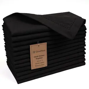 Cloth Dinner Napkins 100% Cotton Set of 12 Soft Durable Reusable 18x18 Inch for Dining Weddings Parties Holidays Easter Black Table Cloth Napkins