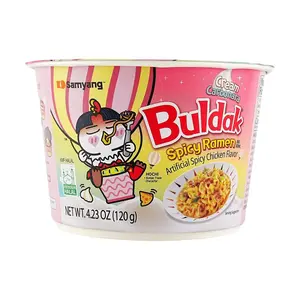 Samyang Buldak Pink Fire Noodles - Double Creamy Cheese Ramen, 120g Big Bowl, Korean Spicy Chicken Instant Noodles
