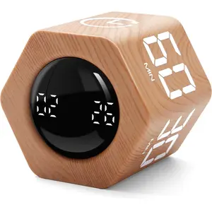 1 5 10 30 60 Minutes Preset Desk Cube Timer with Gravity Sensor Mute Vibration for ADHD Work Study Kitchen Back to School Wood Grain