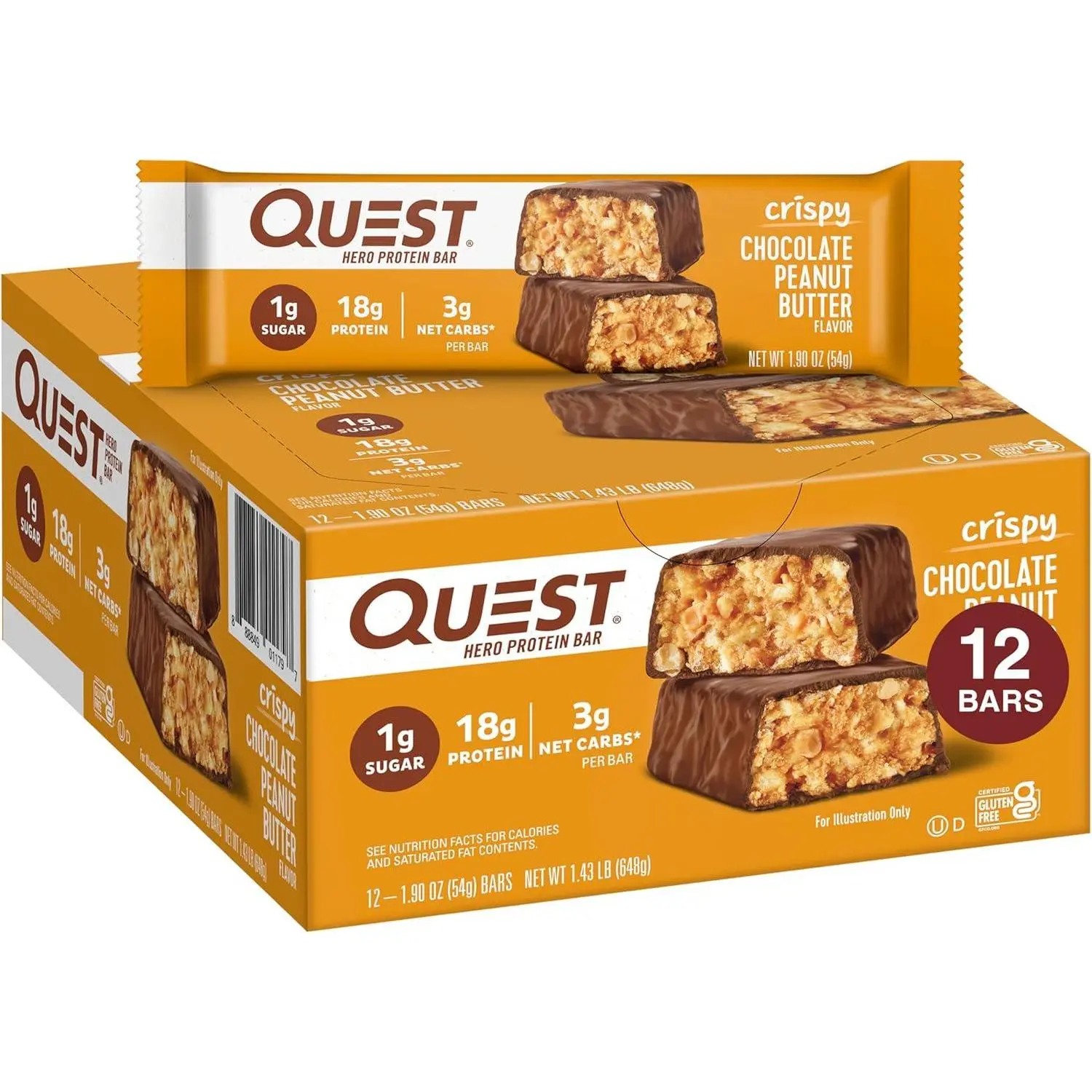 Quest CRISPY Protein Bar Chocolate Peanut Butter 1.9 oz 12 ct
