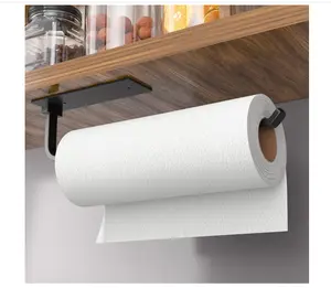 Paper Towel Holder - Self-Adhesive or Drilling, Matte Black, Upgraded Aluminum Kitchen Roll Dispenser Under Cabinet, Lighter but Stronger Than Stainless Steel!
