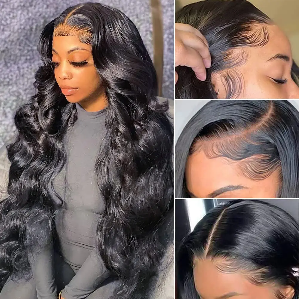 【Lemoda Outlets Sales】HD Transparent Lace Front Wigs Human Hair Pre Plucked 12A 180 Density 13x4 Transparent Lace Frontal Wig with Baby Hair Natural Black for Women