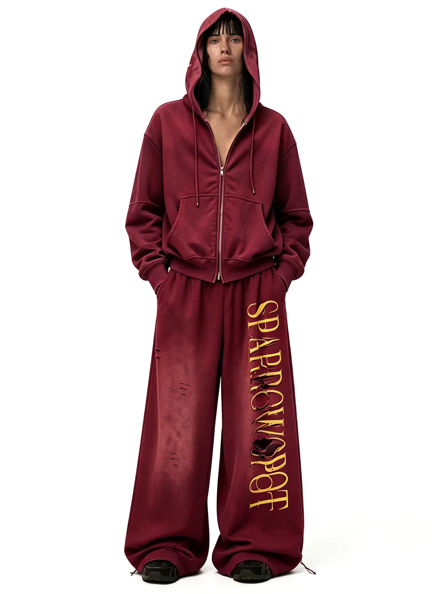 FDR Distressed Washed Wide Leg Sweatpants for Women & Men, Baggy Drawstring Cuff Pants with Letter Print, Vintage Faded Wash Streetwear Joggers  Everyday Casual Pant
