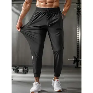 Men's Solid Regular Fit And Cuffed Sweatpants With Drawstring And Pockets, Breathable And Stretchable Comfy Pants For Sports Wear And Outdoors Activities
