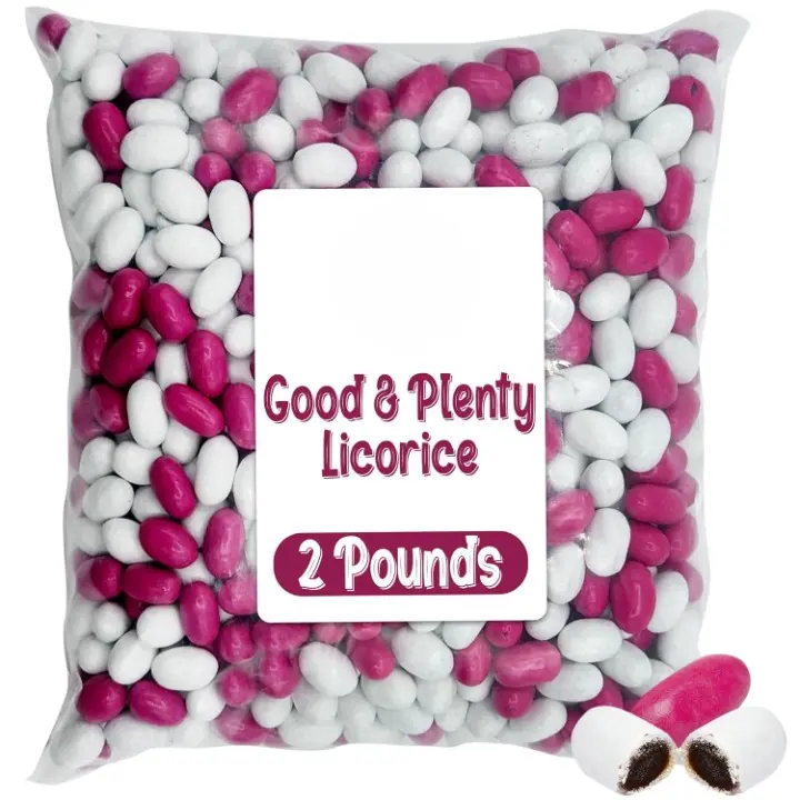 Good And Plenty Candy, 2 Pound Bulk Bag, Fat Free Treat, Pink & White Nostalgic Licorice Candy - Gumball Machine Refills, Licorice Flavored Candies