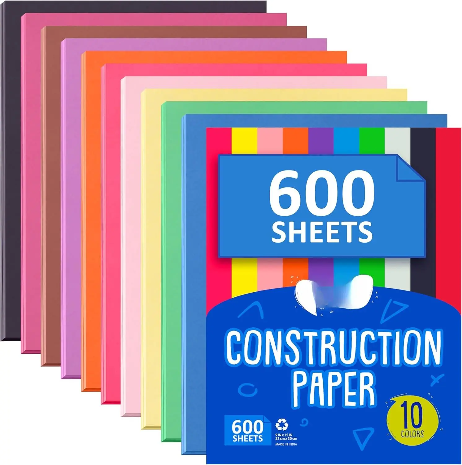 Construction Paper Assorted Colors - (600 Sheets, 9x12), Craft Paper, 10 Bright Colors - Bulk Pack Arts & Crafts Projects - Colored Paper For , Home, And Classroom Supplies