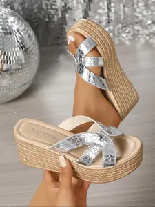 8cm Fashionable Summer Platform Sandals for Women, Ultra-Light Wedge Heel Design, Comfortable Thick Sole with Open-Toe, Stylish Textured Waistband