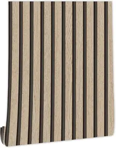Modern Wood G-Slat Peel & Stick Textured Wallpaper, 17.3"x118" - Waterproof PVC Faux Wood Stripe Contact Paper with Waterproof Removable Adhesive for Wall, Furniture Makeover & Home Decor