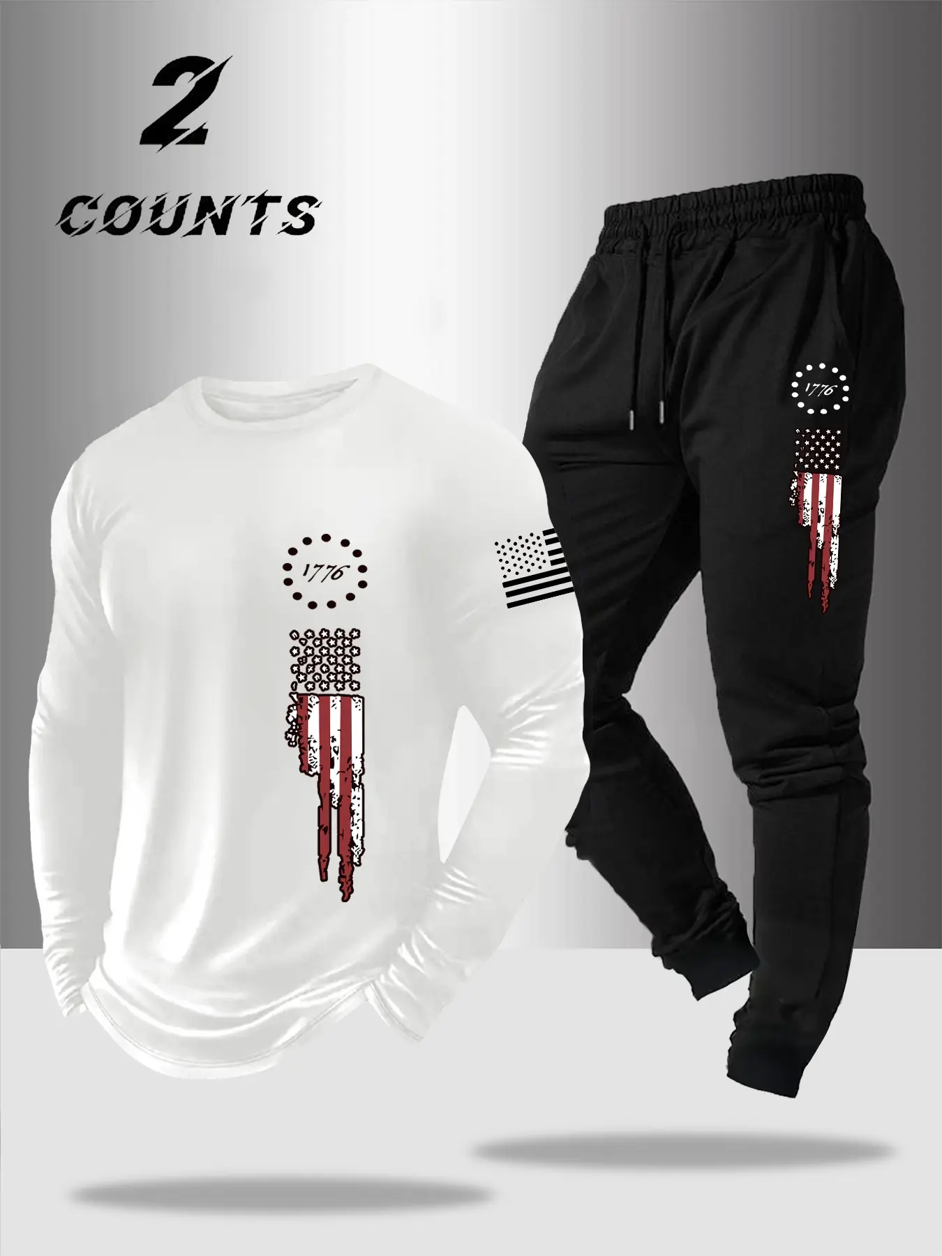 Men's Casual Fitted Long Sleeve Tee and Pants Set, Star Pattern Print Round Neck Shirt Plus Drawstring Pocketed Trousers, Stylish Spring & Fall Outfit