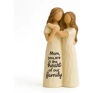 Elegant Mother and Daughter Figurine - 5.7" Tall  Sculpture with Hand-in-Hand Pose, Rustic Crackle Finish, Meaningful for Mom Mother's Day, Birthday (Mom-Dau)