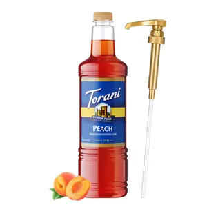 Torani Sugar Free Peach Syrup 1 Liter Bottle with Pump Dispenser - Zero Sugar, Zero Calories, Keto Friendly, Gluten Free Sweet & Juicy Peach Flavor for Coffee, Lemonade, Cocktails & More