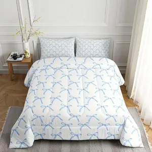 Feelyou Coquette Blue Bow Comforter Set - Digital Printed Breathable Microfiber Multi-Size All-Season Bedding Set with 1 Comforter, Girly Bowknot Decor for Girls' Princess Bedrooms, Multi-Size Sets
