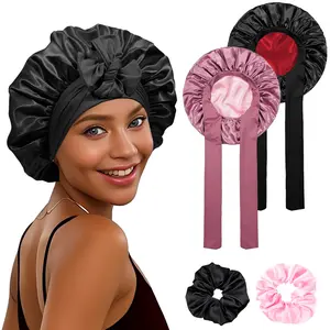 Double Layer Satin Bonnet, Adjustable Hair Bonnet, Soft and Breathable Heatless Styling Tool, Night Sleeping Cap for Women Haircare