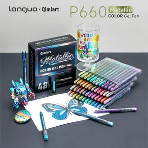 Languo 48 Color P660 Metallic Acrylic Neutral Pen Stackable Color Art Gundam Complementary Color Painting Color Handbook Pen Art Drawing Supplies Art School Supplies