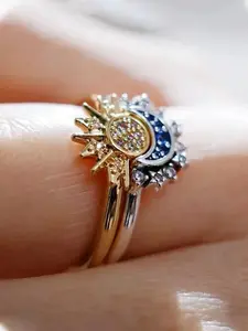 Sun & Moon Design Ring, Statement Multi Ring, Fashion Jewelry for Party, Daily Clothing Decor, Trendy All-match & Exquisite Jewelry for Birthday Gift