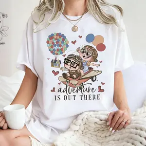 Summer 2026 Streetwear[100% Cotton]Explore Adventure With Up Balloon Inspired T Shirt Featuring Carl And Ellie DesignsUnisex Graphic Tee
