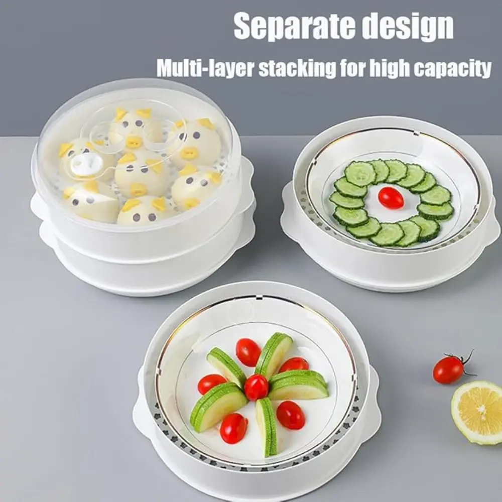 Microwave Plastic Steamer Tray With Transparent Lid Food Steaming Container For Bun Dumpling Vegetable Kitchen Cooking Tool