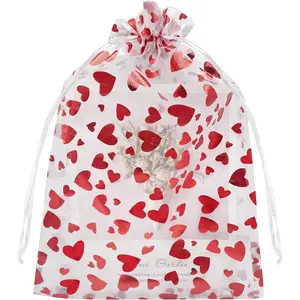 50 Pack Sheer Heart Organza Gift Bags 8X12 inch Mother's Day Drawstring Goodie Candy Treat Bags for Valentine Mother's Day Favor
