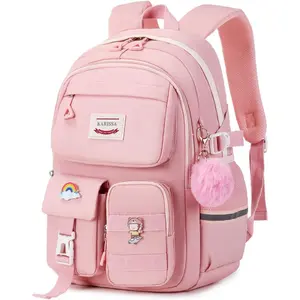 Kawaii Girls Backpack for School, Cute Teenage Multiple Pockets Backpack, Fashion Bookbag for Primary Elementary High School