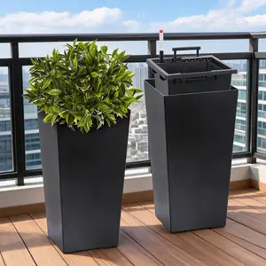 GARVEE Set of 2 Modern Tall Black Planters – Large Self-Watering Plant Pots with Drainage Holes, Water Level Monitor & Removable Inner Bucket – Perfect for Indoor & Outdoor Use – Ideal for Patio, Porch, Garden