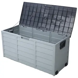 Gray 75 Gallon All-Weather Resin Outdoor Deck Box with Wheels 44"x19.2"x21.2" UV Protected Waterproof Storage Shed for Patio Cushions Pool Toys Garden Tools - Plastic