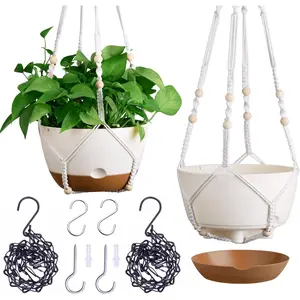 Set of 2-8 Inch Hanging Planters for Indoor  with Self-Watering Includes Hanging Pots for , Outdoor  Pot with Drainage, and 2 Types of Hanging Baskets Hangers (White)