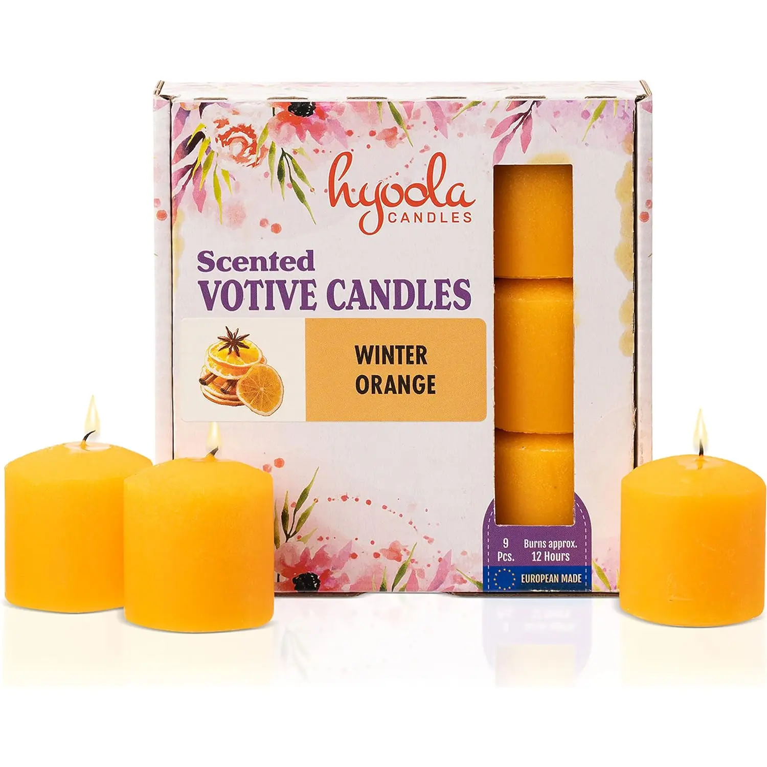 Scented Votive Candles - Winter Orange Votive Candles -12 Hour Burn Time - 9 Pack - European Made