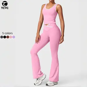 TCVC High Waist Yoga Set | Buttery Soft Quick-Drying Peach Butt Outfit Naked Feel athletic  wear slumberland Women's Seamless Leggings Workout Pants tracksuit pink Waist Workout Leggings flare pant flare yoga pant gym suit yoga set Tracksuit Set outdoor